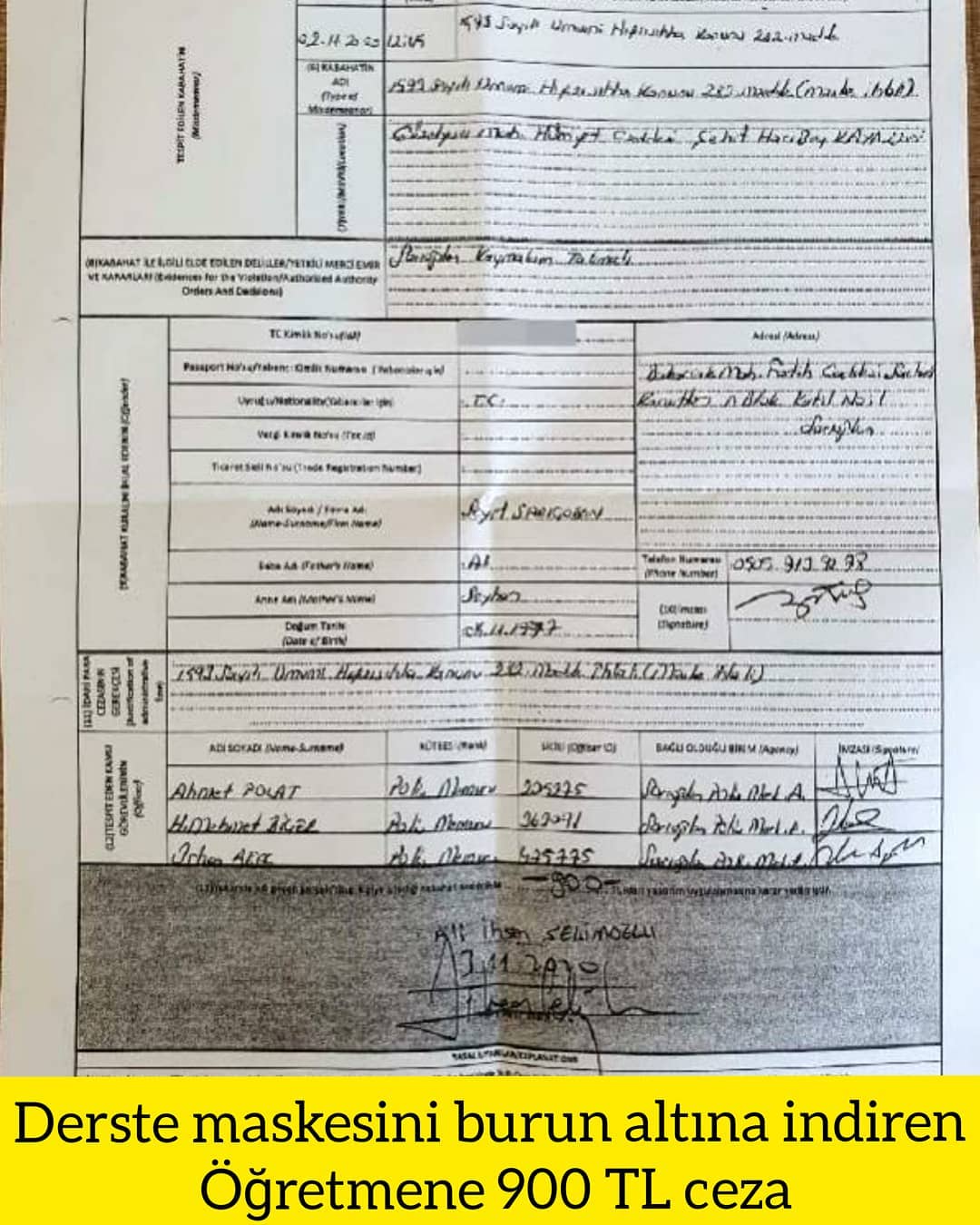 Derste maskesini burnunun altına indiren öğretmene ceza