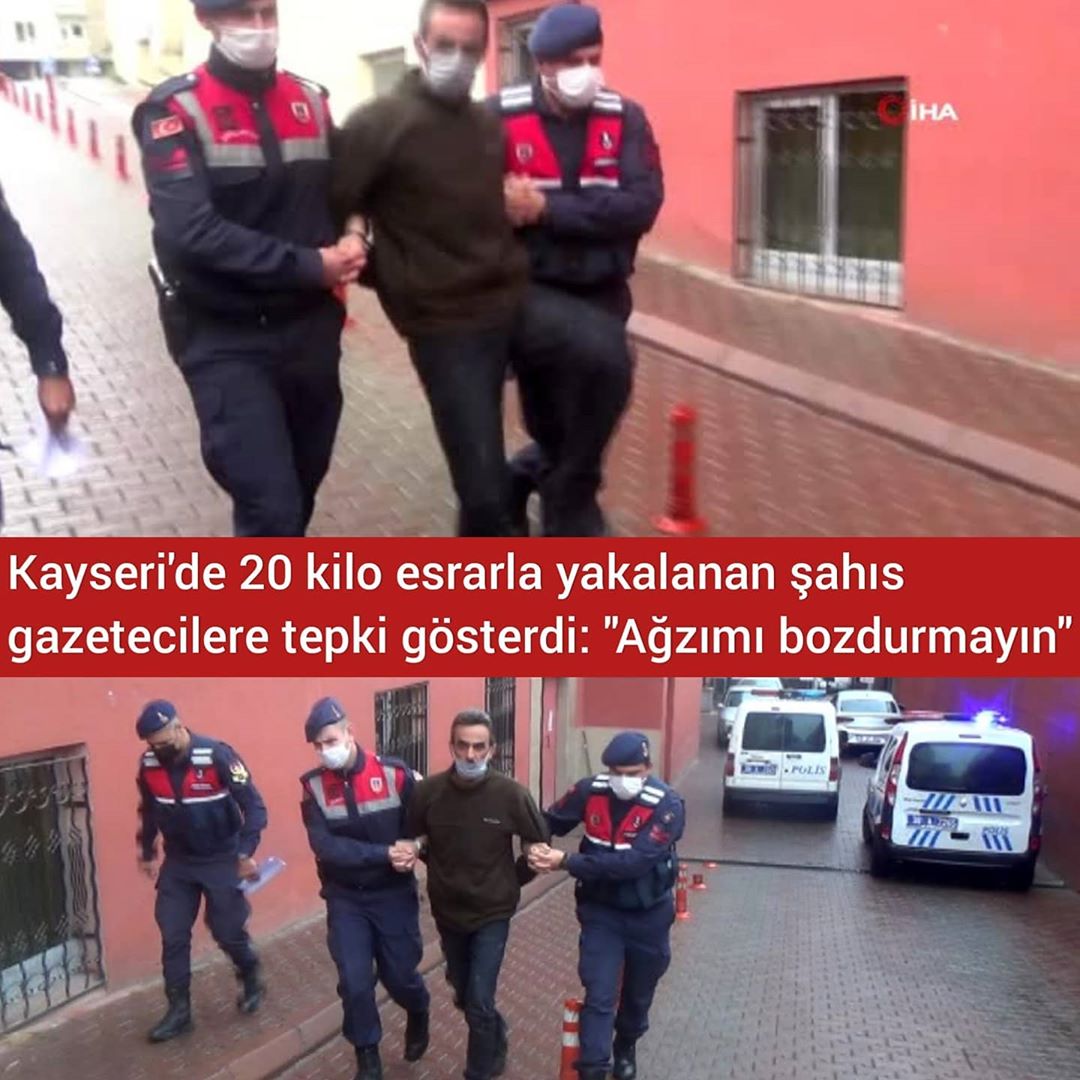 Kayseri'de 20 kilo esrarla yakalanan şahıs gazetecilere tepki gösterdi 