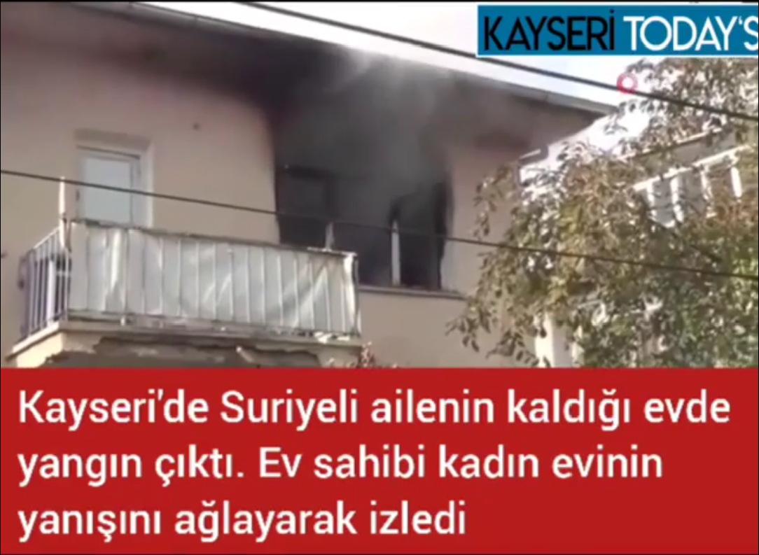 Kayseri'de suriyeli ailenin kaldığı evde yangın çıktı. Ev sahibi kadın evinin yanışını ağlayarak izledi