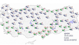 15 Ocak itibari ile Kar yağışı beklenen iller.