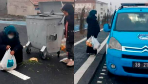 Evinden getirdiği yiyecekleri çöp konteynerinden toplamış gibi yaparak dilenen kadın yakalandı