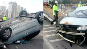 Kayseri'de meydana gelen trafik kazasında refüje çarpan otomobil ters döndü