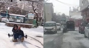 Bursa'da kar ve buzu eğlenceye çevirdiler