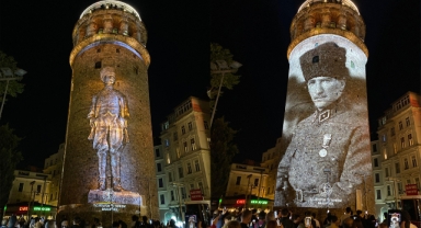 Galata Kulesi'nde özel ışıklandırmalarla 19 Mayıs kutlaması