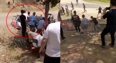 Ralli yarışında araç seyircilerin arasına daldı