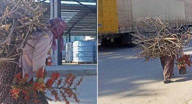 Topladığı odunları sırtında taşıyarak depremzedeler için getirdi