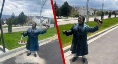 Bolu'da Adile Naşit heykelinin çay tepsisi çalındı