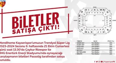 Kayserispor - Çaykur Rizespor maçı biletleri satışa çıkarıldı