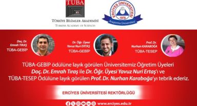 ERÜ’ye TÜBA’dan 3 Ödül