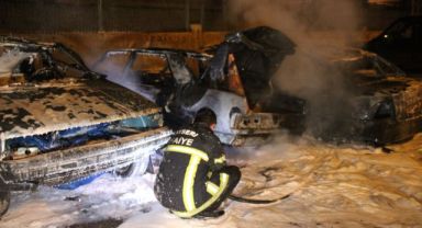 Park halindeki 3 araç yandı