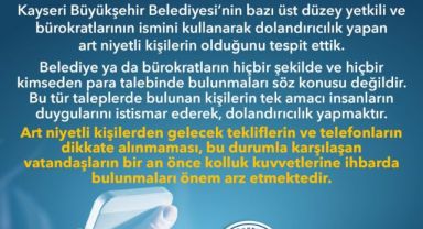 Büyükşehir’den ‘dolandırıcılık’ uyarısı