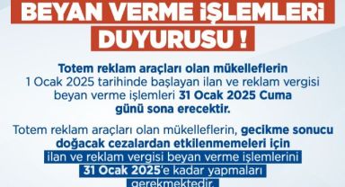 Büyükşehirden ilan ve reklam vergisi beyan verme işlemleri duyurusu
