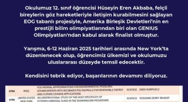 Ülkemizi Gururlandıran Başarı: Melikgazi Mustafa Eminoğlu Anadolu Lisesi Öğrencisinden Büyük İnovasyon!