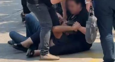 Eski eşinden kocasına meydan dayağı kamerada