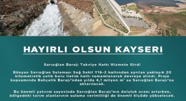 Sarıoğlan Barajı Takviye Hattı, hizmete girdi