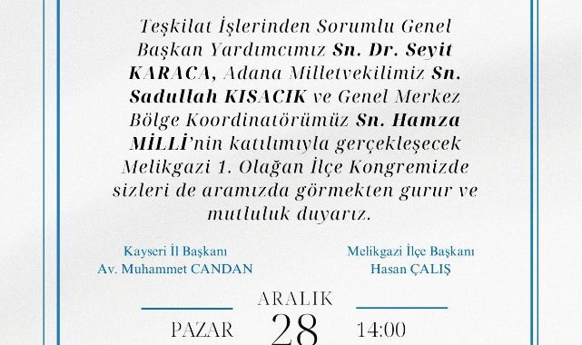 DEVA Partisi Melikgazi’de Kongre Heyecanı: Üst Düzey Katılımla İlk Olağan Kongre Yapılıyor!