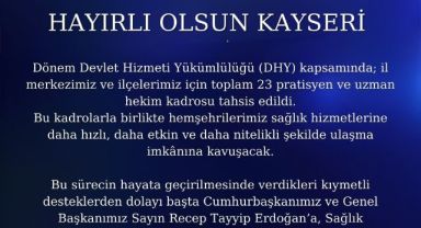 Kayseri'ye 23 hekim kadrosu