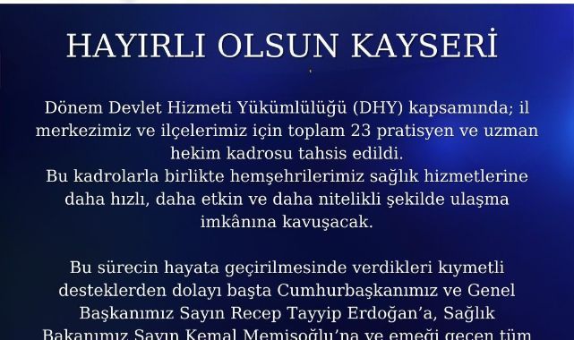 Kayseri'ye 23 hekim kadrosu