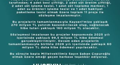 Kayseri'ye 270 milyon TL'lik 11 proje müjdesi