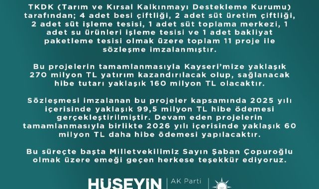 Kayseri'ye 270 milyon TL'lik 11 proje müjdesi