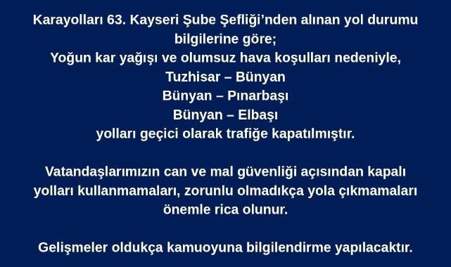 Bünyan'da ulaşıma kar engeli