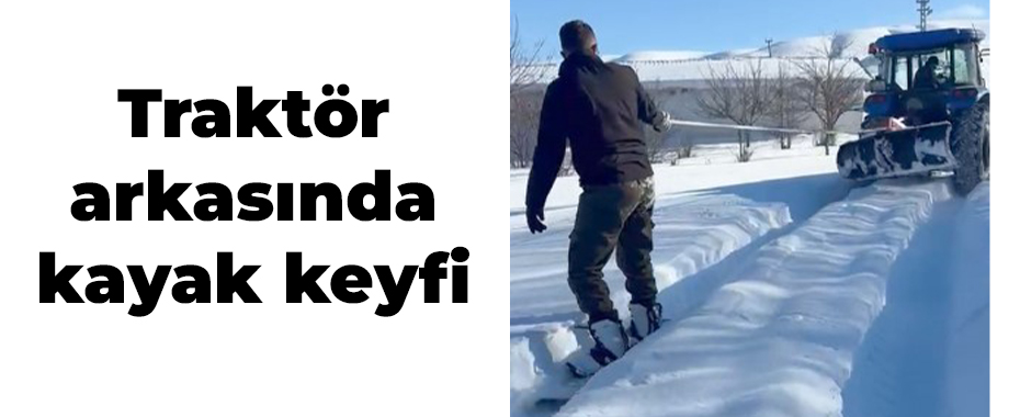 Traktör arkasında kayak keyfi
