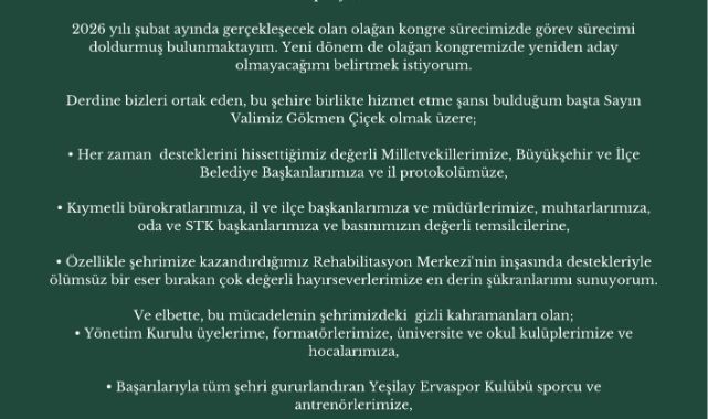 Yeşilay Kayseri Şube Başkanı Mehmet Çifçi’den Veda: 