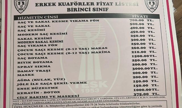 Kayseri’de berber ücretlerine zam