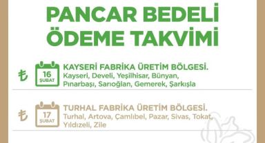Kayseri Şeker 2025–2026 Pancar Bedeli Ödeme Takvimini Açıkladı.