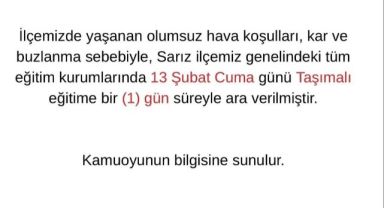 Sarız'da taşımalı eğitime 1 gün ara verildi