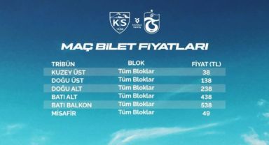 Kayserispor, Trabsonspor maçı bilet fiyatlarını açıkladı
