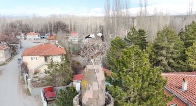 Şıhbarak mahallesinde baharın müjdecisi leylekler yuvalarına döndü