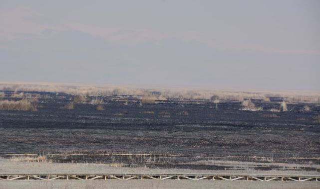 Sultan Sazlığı Milli Parkı’nda dün başlayan yangın sürüyor